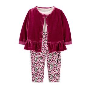 NWT Carter’s Baby girl 3-piece Pink velvet floral set size 0-3 months 0-3M